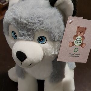 Gray and White Plush Husky Toy